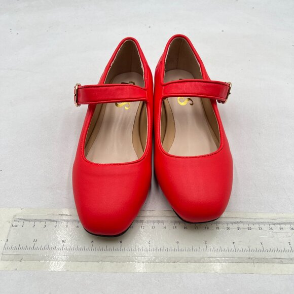 FYS Red Square Toe Mary Jane Pumps Flats Ballets Buckled Dress Daily Shoes - Picture 3 of 8